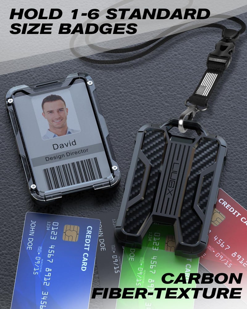 LIUGX Badge Holder with Heavy Duty Breakaway Lanyard, Carbon Fiber-Texture, Durable ID Card Holder (Holds 6 Cards) with Quick Release Detachable Buckle, Metal Clip, American Flag - Image 5