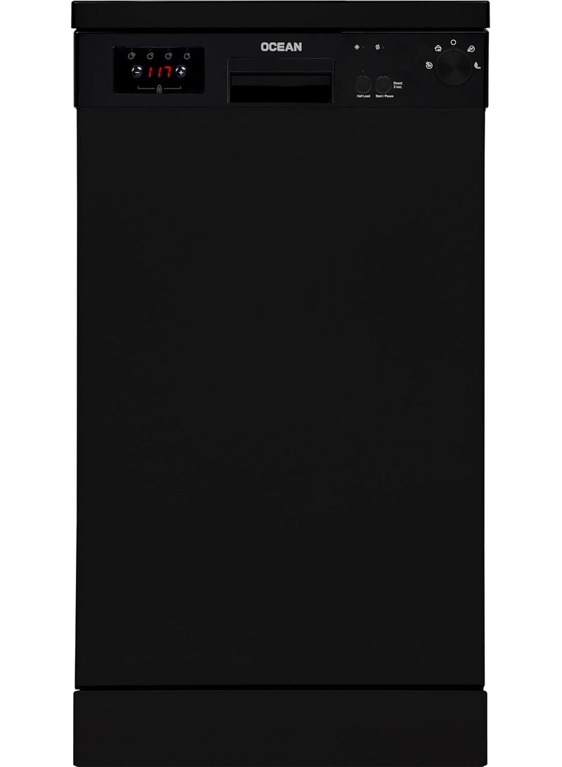 أوشن اوشين غسالة أطباق مقاس 45 سم، سعة 10 أشخاص، 4 برامج، شاشة رقمية، نصف حمولة، سلتين، نظام تحكم مباشر، أسود، ODT 454 DVB - Image 1