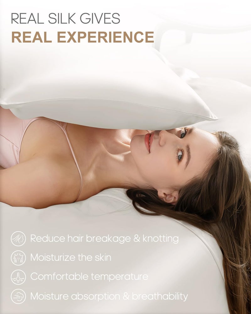 THXSILK 100% Pure Mulberry Silk Pillowcase for Hair and Skin, Highest 6A+ Grade 22 Momme Silk Pillow Case Standard Size, Real Silk Pillowcase with Zipper, Anti Aging Acne Free (White, Standard) - Image 3