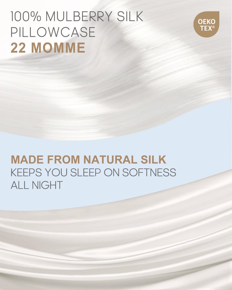 THXSILK 100% Pure Mulberry Silk Pillowcase for Hair and Skin, Highest 6A+ Grade 22 Momme Silk Pillow Case Standard Size, Real Silk Pillowcase with Zipper, Anti Aging Acne Free (White, Standard) - Image 2