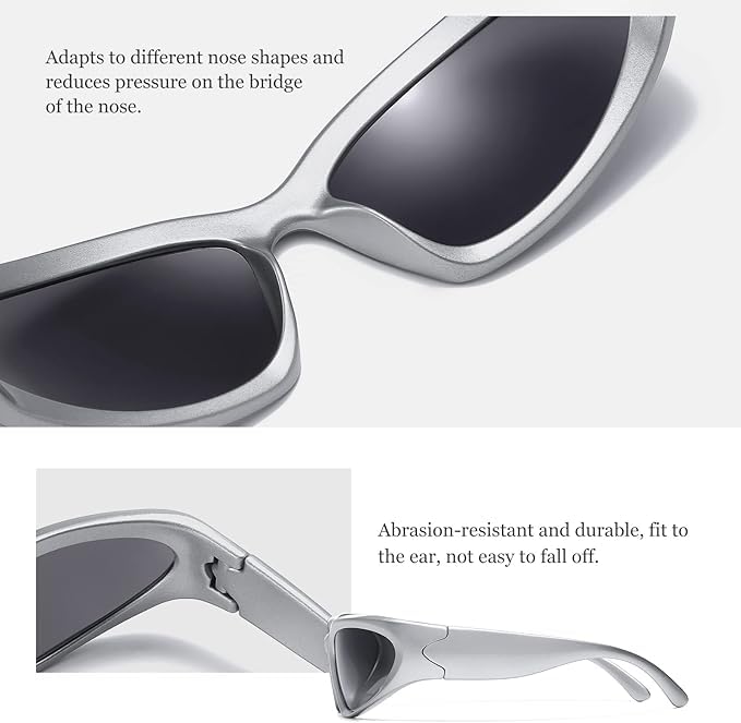 Dark Wost Wrap Around Y2K Sports Sunglasses for Men Women Fashion Oval Thick Frame Sun Glasses Stylish Sport Wrap Shades (2 Pack Sil/Gry + Blk/Gry) - Image 2
