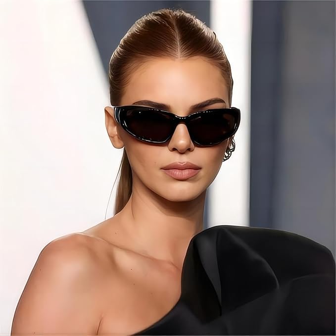 Dark Wost Wrap Around Y2K Sports Sunglasses for Men Women Fashion Oval Thick Frame Sun Glasses Stylish Sport Wrap Shades (2 Pack Sil/Gry + Blk/Gry) - Image 3