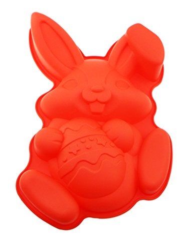 Nonstick Easter Bunny Rabbit Hold a Egg Silicone Cake Pan Mold Bakeware for Baking
