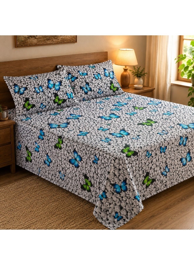 طقم ملاءة سرير كينج طباعة ثلاثية الأبعاد بتصميم الحصى الرمادي والفراشات 260×240 سم ملاءة + غطاءا وسادتينطقم ملاءة سرير كينج طباعة ثلاثية الأبعاد بتصميم الحصى الرمادي والفراشات 260×240 سم ملاءة + غطاءا وسادتين - Image 1