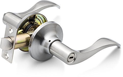 Berlin Modisch Privacy Lever Door Handle [Thumb Turn Lock on The Inside] for Bedroom or Bathroom with a Satin Nickel Finish, Reversible for Right & Left Side, Classic Series - Image 1