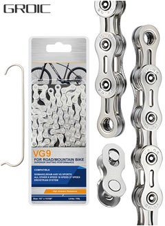 GROIC 9-Speed Bike Chain,Replacement Bicycle Chain with 116 Links,Half/Full Hollow Lightweight Stainless Steel Bicycle Chain for Road Bike  - Image 1