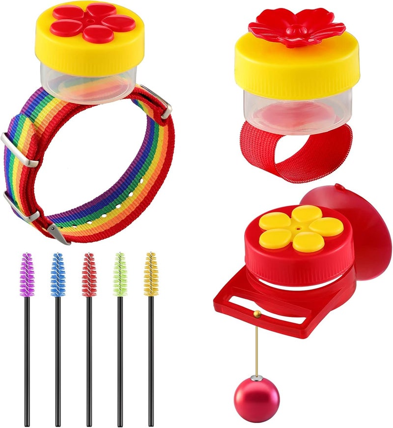 Skyley Hummingbird Feeder Set 3 Pcs Handheld Hummingbird Feeders 12 Hummingbird Cleaning Brushes Perch Adjustable Wrist Hummingbird Feeder Hummingbird Ring Feeder Hummingbird Hand Feeder with Suction Cups - Image 1