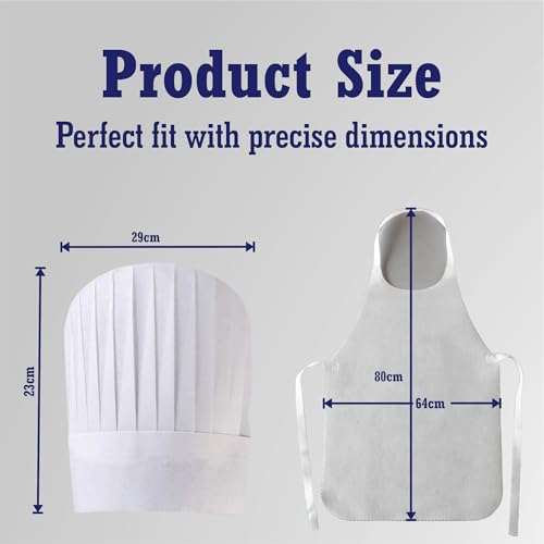 Leios Disposable Kitchen apron and Chef Cap White combo set for Men and Women. Ready to use kit for Restaurant Banquet Catering and Cooking Classe. Combo Kitchen Apron 10 Pcs + chef Cap 10 pcs. - Image 4