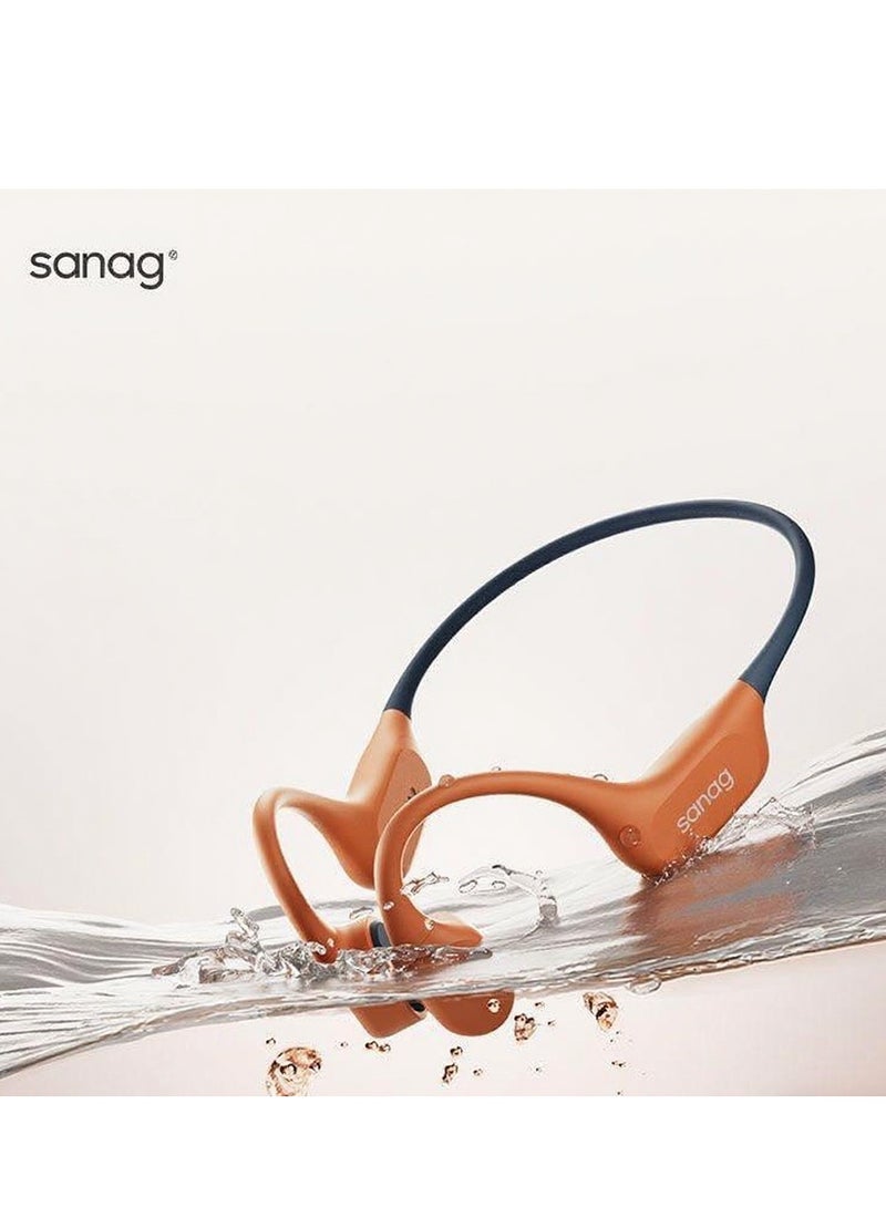 ساناج Sanag B77SPro Max Bone Conduction Headphone, IPX8 Swimming Waterproof Earphone, Wireless Bluetooth Open Ear Headset with Mic, 64GB MP3 Memory, Noise Reduction Call, 7H Playtime for Running Sports Swim, Orange - Image 1