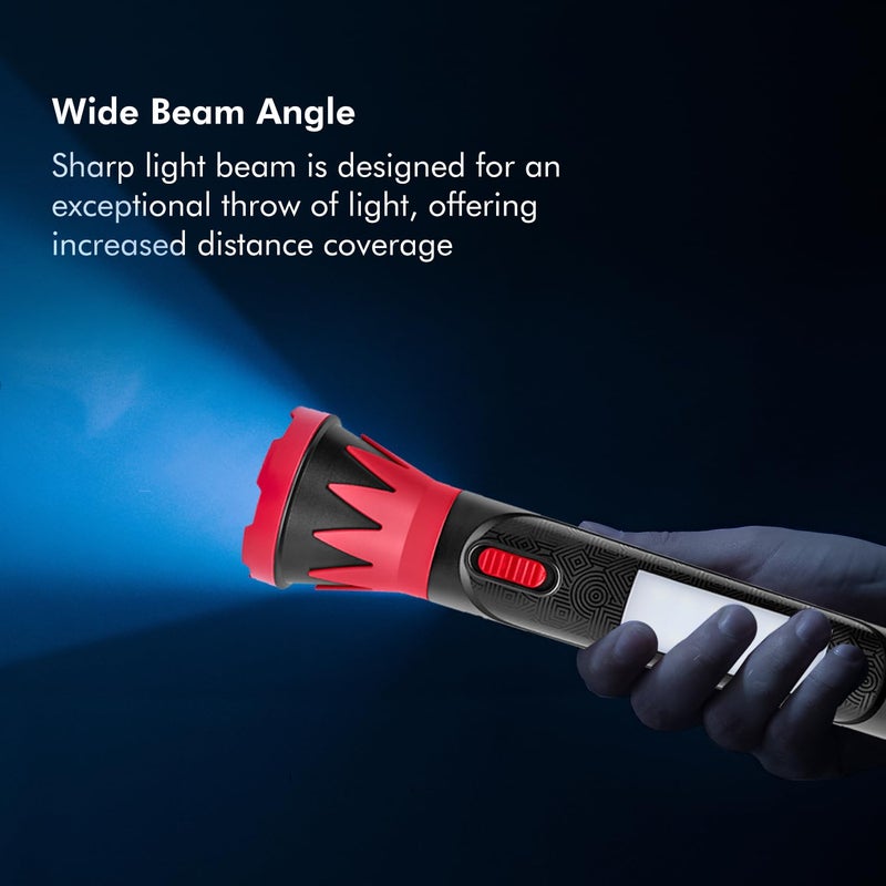 wipro Radiant Dual Light LED Torch Black Red StandardRechargeable Emergency Light ABS Plastic Dual Mode Torch and Side LightLi Ion Battery - Image 5