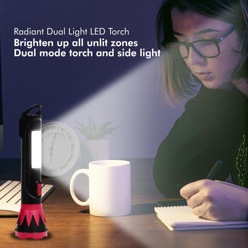 wipro Radiant Dual Light LED Torch Black Red StandardRechargeable Emergency Light ABS Plastic Dual Mode Torch and Side LightLi Ion Battery - Image 2