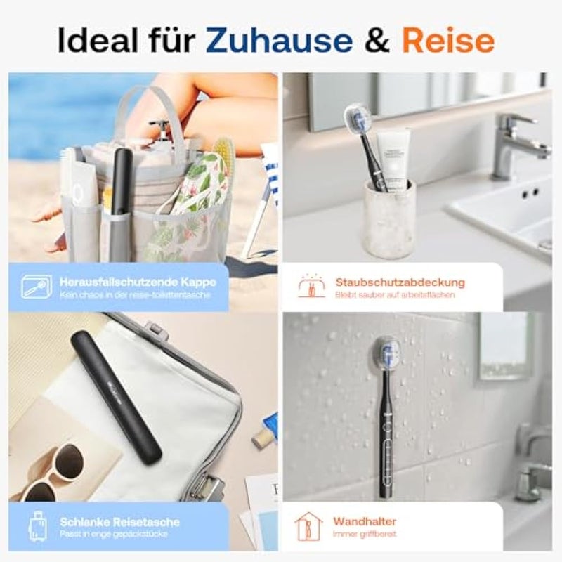 Bitvae D2 Electric Toothbrush for Adults and Kids, Rechargeable Sonic Toothbrush, Travel Ultrasonic Toothbrush, Soft Toothbrush with 8 Heads and 5 Modes (A-Black) - Image 3