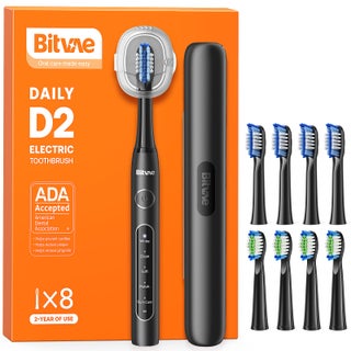 Bitvae D2 Electric Toothbrush for Adults and Kids, Rechargeable Sonic Toothbrush, Travel Ultrasonic Toothbrush, Soft Toothbrush with 8 Heads and 5 Modes (A-Black)
