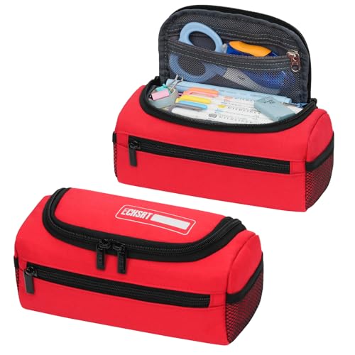 ECHSRT Jumbo Pencil Case Organizer for Men Women, Extra Large Capacity Pencil Pouch, Sturdy Portable Storage Bag for Office Travel Supplies - Red - Image 1