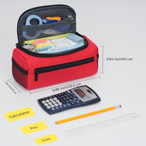 ECHSRT Jumbo Pencil Case Organizer for Men Women, Extra Large Capacity Pencil Pouch, Sturdy Portable Storage Bag for Office Travel Supplies - Red - Image 2