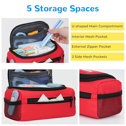 ECHSRT Jumbo Pencil Case Organizer for Men Women, Extra Large Capacity Pencil Pouch, Sturdy Portable Storage Bag for Office Travel Supplies - Red - Image 4