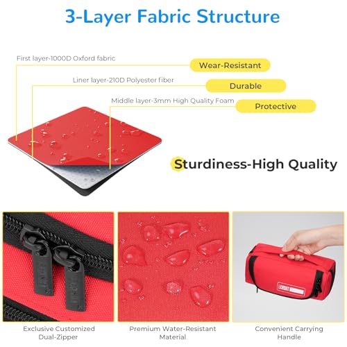 ECHSRT Jumbo Pencil Case Organizer for Men Women, Extra Large Capacity Pencil Pouch, Sturdy Portable Storage Bag for Office Travel Supplies - Red - Image 5