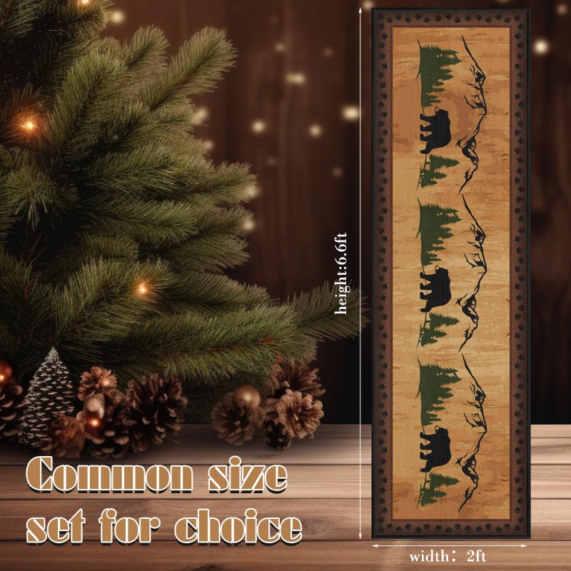 Tinideya 2'x6.6' Cabin Bear Woodland Wildlife Rug Long Area Rustic Runner Vintage Cabin Themed Rug with Bear and Cub Scene Rustic and Trees Country Barn Carpets Rugs for Hallway Porch Entrance Bedside - Image 4