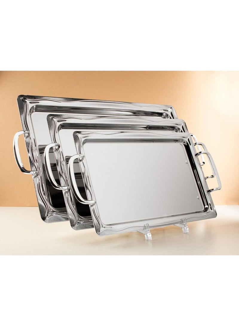 طقم تباسي تقديم ستيل 3 قطع فضي