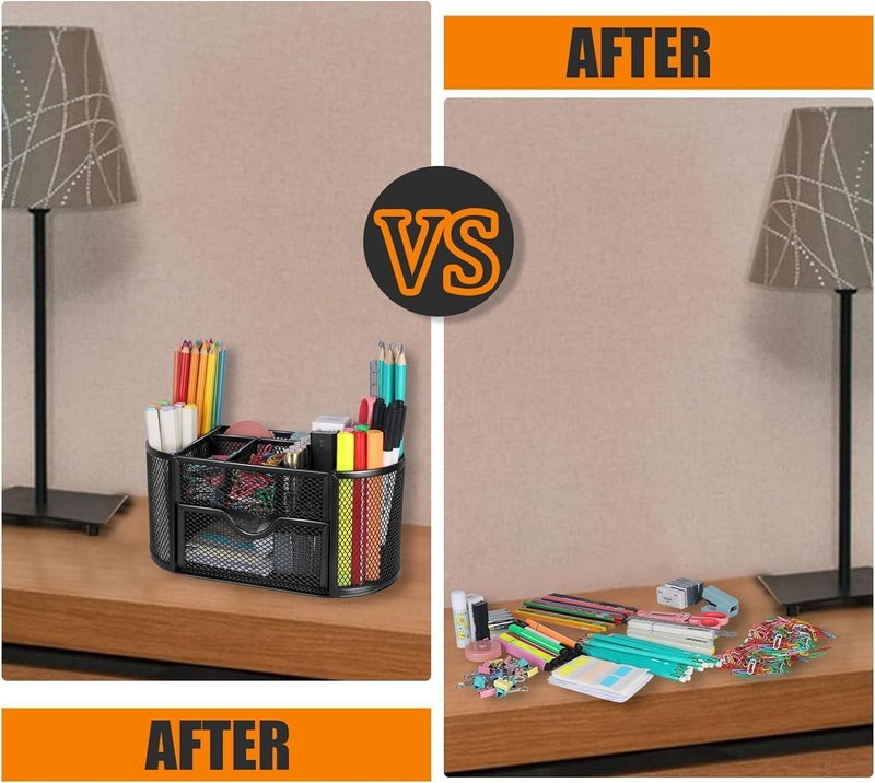 YAJNAS Metal Stationery Items Organizer for Office and Home Table Top Pen Pencil Holder | Desk Organiser Or Study, Makeup, Remote, Kitchen (9 Compartment) - Image 4