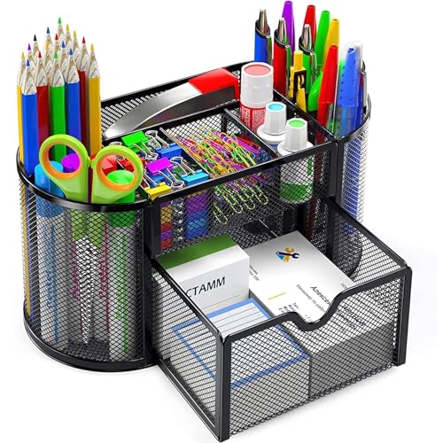 YAJNAS Metal Stationery Items Organizer for Office and Home Table Top Pen Pencil Holder | Desk Organiser Or Study, Makeup, Remote, Kitchen (9 Compartment) - Image 5