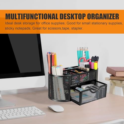 YAJNAS Metal Stationery Items Organizer for Office and Home Table Top Pen Pencil Holder | Desk Organiser Or Study, Makeup, Remote, Kitchen (9 Compartment) - Image 2
