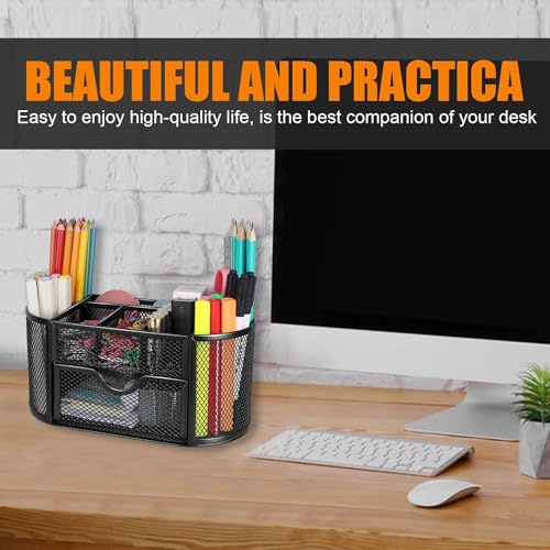 YAJNAS Metal Stationery Items Organizer for Office and Home Table Top Pen Pencil Holder | Desk Organiser Or Study, Makeup, Remote, Kitchen (9 Compartment) - Image 3