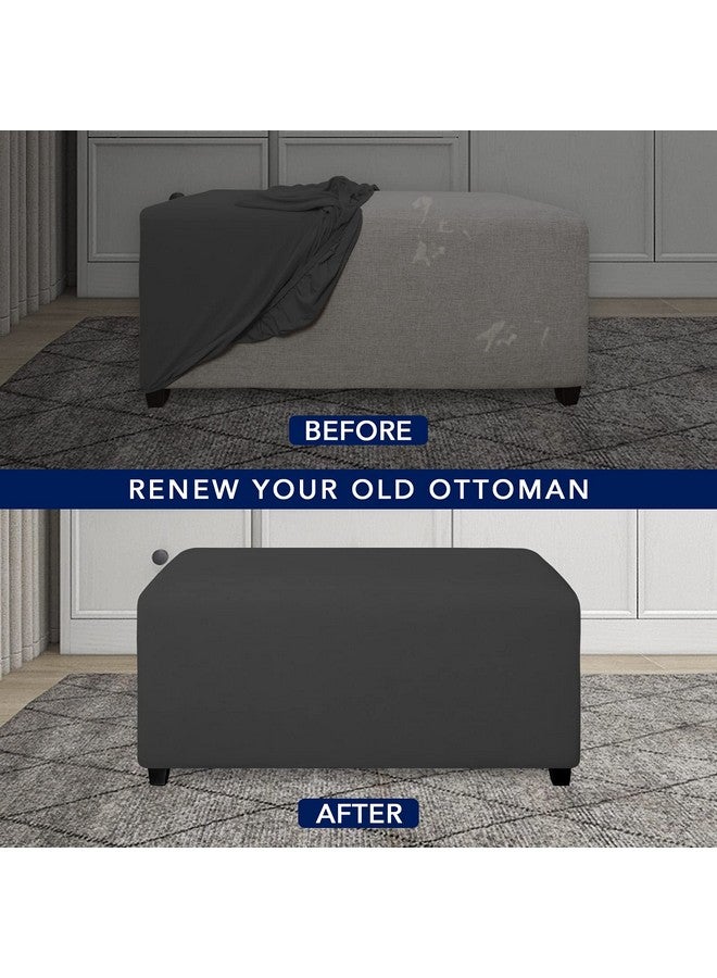 PureFit Super Stretch Soft Form Fit Ottoman Cover Rectangle - Ottoman Slipcovers for Foot Stool & Folding Storage Furniture for Living Room with Nonslip Elastic Bottom (Large, Dark Gray) - Image 4