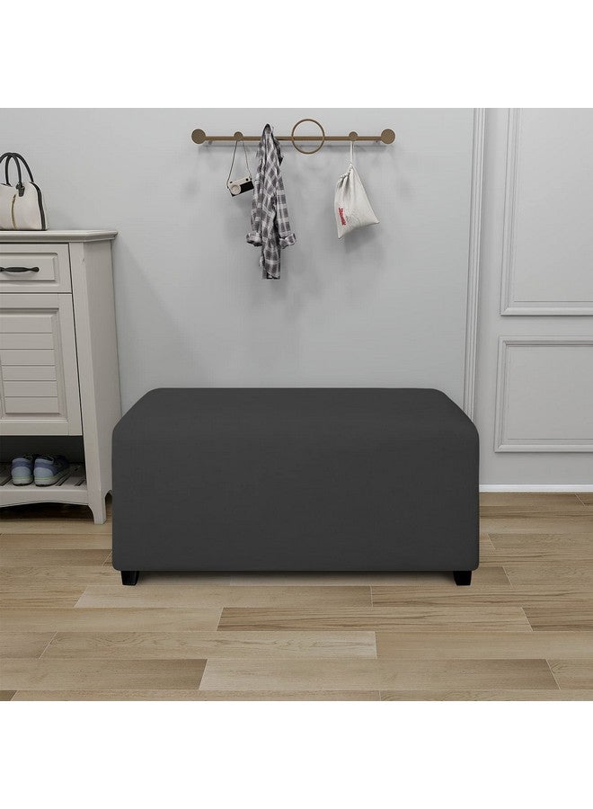 PureFit Super Stretch Soft Form Fit Ottoman Cover Rectangle - Ottoman Slipcovers for Foot Stool & Folding Storage Furniture for Living Room with Nonslip Elastic Bottom (Large, Dark Gray) - Image 2