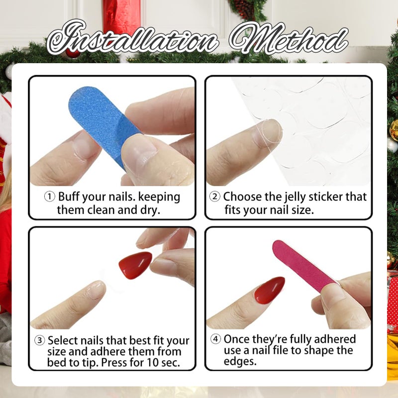 24 Pcs Almond False Nails, False Nails, False Nails, Short False Nails, Short False Nails(Red) - Image 5