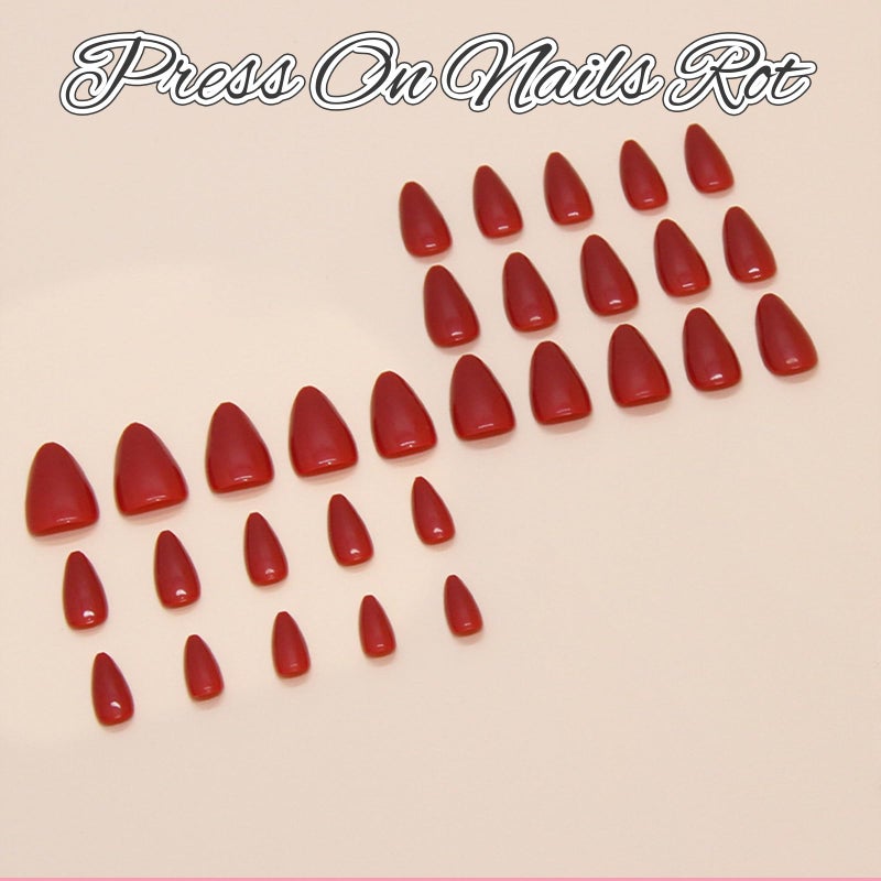 24 Pcs Almond False Nails, False Nails, False Nails, Short False Nails, Short False Nails(Red) - Image 4