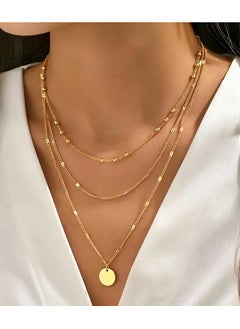 Home Clearance Sale Two Pieces Of Vintage Fashion Combined With Golden Bead Chain Round Pendant Three-layer Necklace Creative Personality Trend Ladies Simple High-end Round Pendant Necklace Neck Chain Multi-layer Stacked Wearing Collar  - Image 1