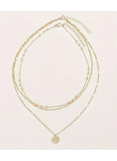 Home Clearance Sale Two Pieces Of Vintage Fashion Combined With Golden Bead Chain Round Pendant Three-layer Necklace Creative Personality Trend Ladies Simple High-end Round Pendant Necklace Neck Chain Multi-layer Stacked Wearing Collar  - Image 2