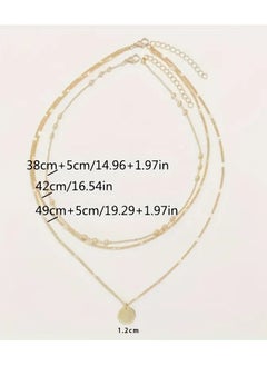 Home Clearance Sale Two Pieces Of Vintage Fashion Combined With Golden Bead Chain Round Pendant Three-layer Necklace Creative Personality Trend Ladies Simple High-end Round Pendant Necklace Neck Chain Multi-layer Stacked Wearing Collar  - Image 3
