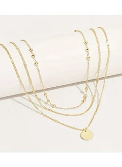 Home Clearance Sale Two Pieces Of Vintage Fashion Combined With Golden Bead Chain Round Pendant Three-layer Necklace Creative Personality Trend Ladies Simple High-end Round Pendant Necklace Neck Chain Multi-layer Stacked Wearing Collar  - Image 4