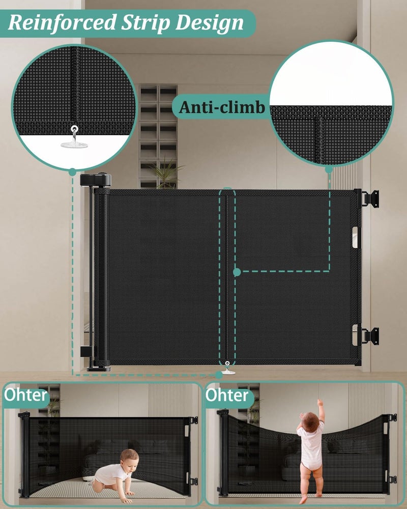 Miumoon 50 inch Retractable Baby Gates 42 inch Tall, Retractable Gate with Reinforced Strip Design to Prevent Crawling Through, Retractable Dog Gate for Stairs, Doorways, Hallways - Image 2