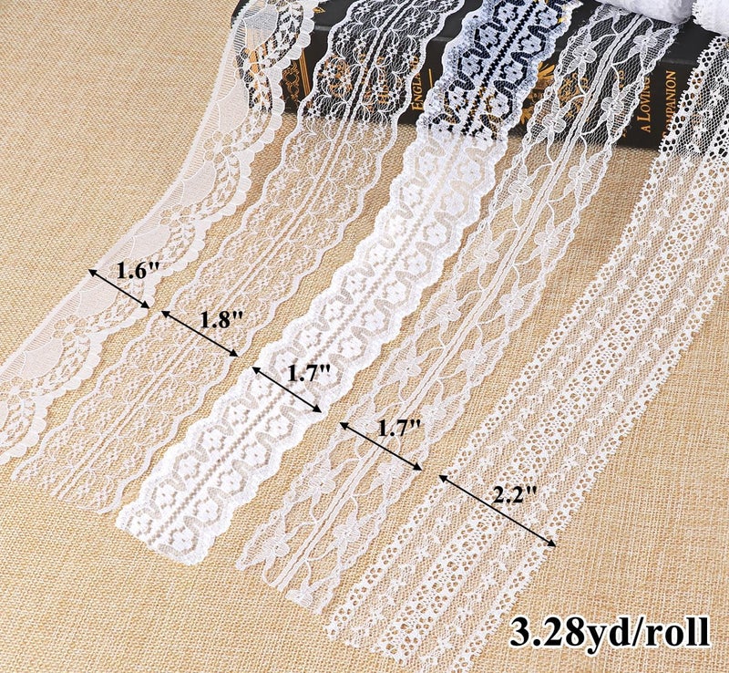 ilauke 46 Yards White Lace Ribbon 14 Rolls Vintage Lace Trims 0.6 to 2.1 inch Ribbon Laces with Assorted Pattern for Sewing, Crafts, Wedding Decor, Flower Ribbons, 3.28 Yards Each - Image 2