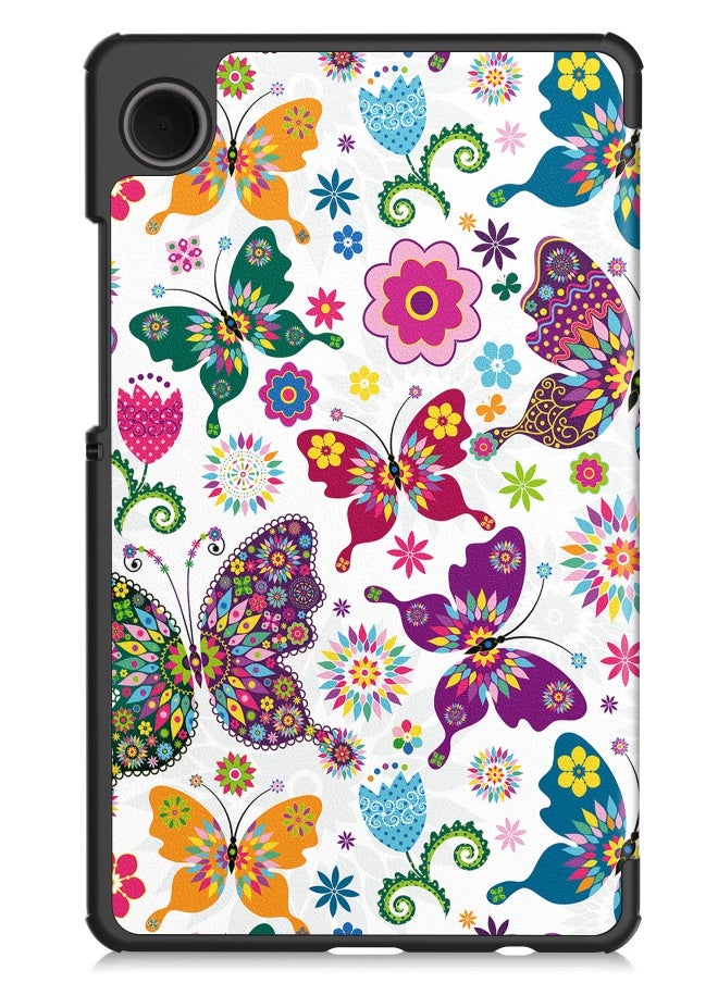 ماركة غير محددة - غطاء Samsung Galaxy Tab A9، حافظة كمبيوتر لوحي ذكي ثلاثية الطي، غطاء حماية قابل للطي بزوايا رؤية متعددة مع خاصية النوم التلقائي لجهاز Samsung Galaxy Tab A9 8.7 بوصة 2023 (فراشة ملونة) - Image 1