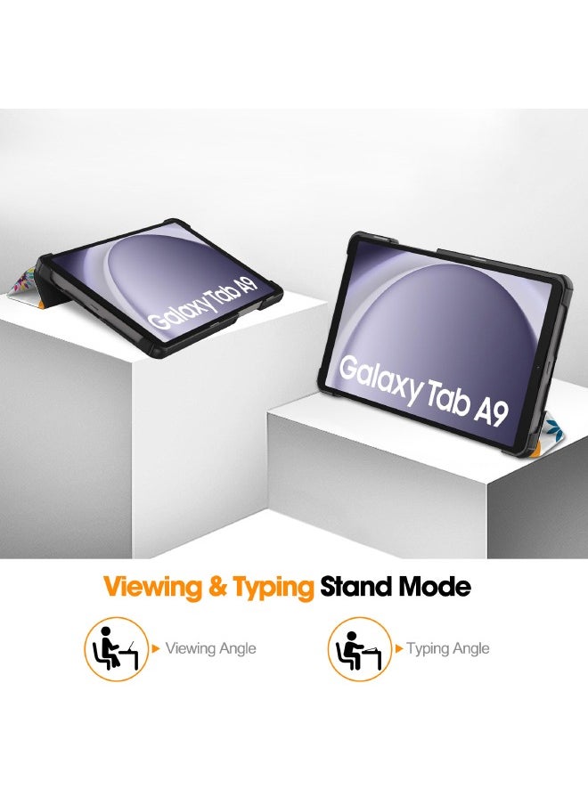 ماركة غير محددة - غطاء Samsung Galaxy Tab A9، حافظة كمبيوتر لوحي ذكي ثلاثية الطي، غطاء حماية قابل للطي بزوايا رؤية متعددة مع خاصية النوم التلقائي لجهاز Samsung Galaxy Tab A9 8.7 بوصة 2023 (فراشة ملونة) - Image 1