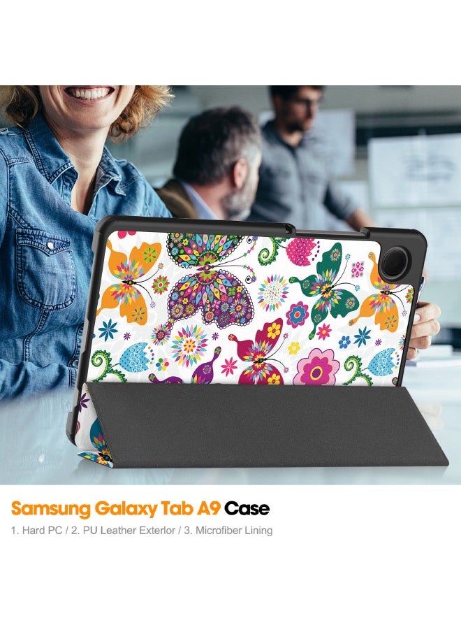 ماركة غير محددة - غطاء Samsung Galaxy Tab A9، حافظة كمبيوتر لوحي ذكي ثلاثية الطي، غطاء حماية قابل للطي بزوايا رؤية متعددة مع خاصية النوم التلقائي لجهاز Samsung Galaxy Tab A9 8.7 بوصة 2023 (فراشة ملونة) - Image 1