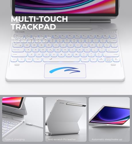 Dexnor غطاء Dexnor لجهاز Samsung Galaxy Tab S10+ / S9+ / S8+ / S7+ مع لوحة مفاتيح، قاعدة مغناطيسية عائمة بزاوية 12.4 بوصة، لوحة تتبع متعددة اللمس، حامل قلم S - أبيض - Image 5