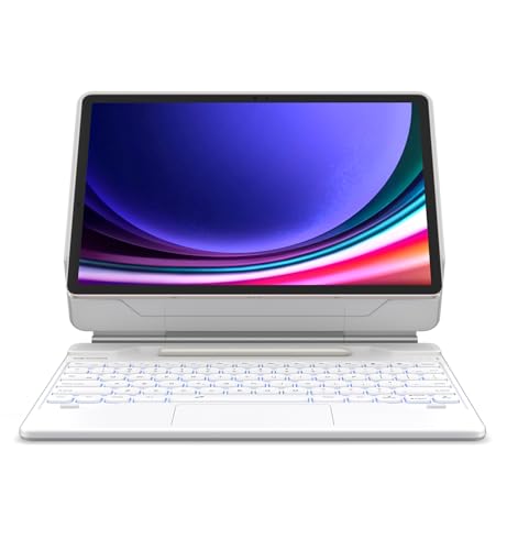 Dexnor غطاء Dexnor لجهاز Samsung Galaxy Tab S10+ / S9+ / S8+ / S7+ مع لوحة مفاتيح، قاعدة مغناطيسية عائمة بزاوية 12.4 بوصة، لوحة تتبع متعددة اللمس، حامل قلم S - أبيض - Image 1