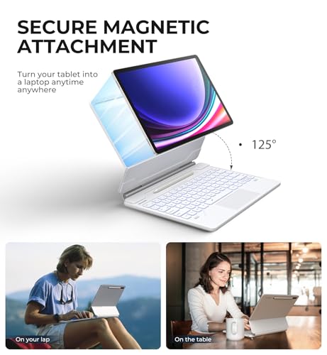 Dexnor غطاء Dexnor لجهاز Samsung Galaxy Tab S10+ / S9+ / S8+ / S7+ مع لوحة مفاتيح، قاعدة مغناطيسية عائمة بزاوية 12.4 بوصة، لوحة تتبع متعددة اللمس، حامل قلم S - أبيض - Image 3