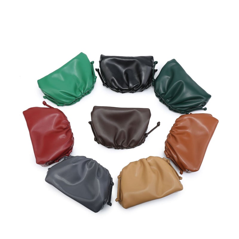 Soft Leather Cloud Bag Women'S Style Simple Clutch Bag Evening Bag Solid Color Textive Shoulder Crossbody Bag Clip Bag - Image 3