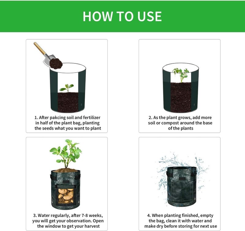 iPower أكياس زراعة PE سعة 10 جالون 4 عبوات مع غطاء من iPower، أوعية قماش غير منسوجة للزراعة في الحدائق مع مقبض معزز، وعاء زراعة ثقيل الوزن مع تهوية للطماطم والفواكه والخضروات والزهور - Image 5