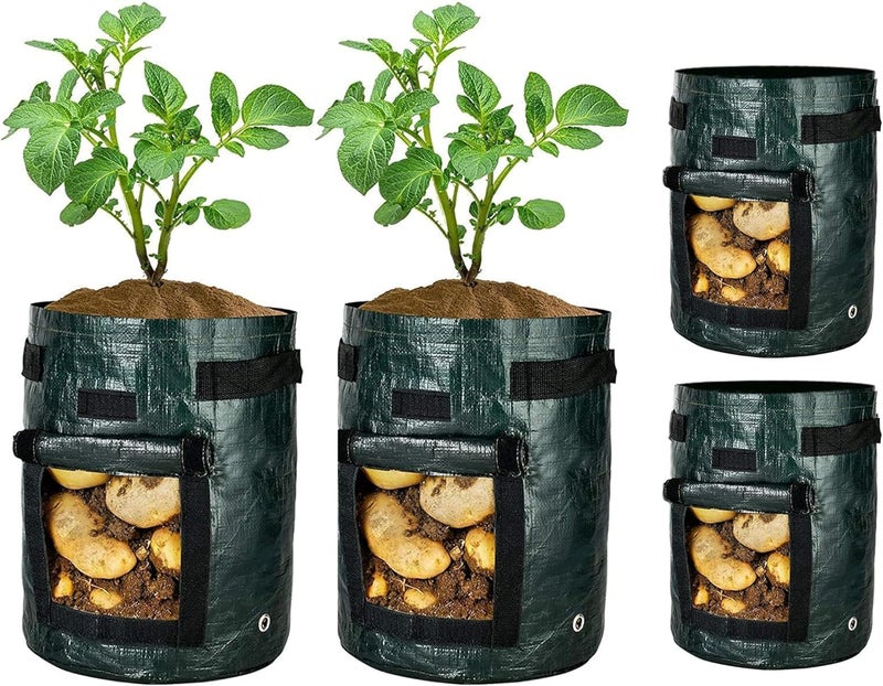 iPower أكياس زراعة PE سعة 10 جالون 4 عبوات مع غطاء من iPower، أوعية قماش غير منسوجة للزراعة في الحدائق مع مقبض معزز، وعاء زراعة ثقيل الوزن مع تهوية للطماطم والفواكه والخضروات والزهور - Image 1