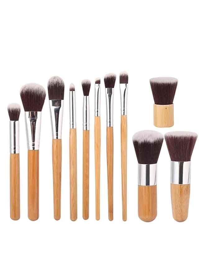 NIBEMINENT 11-Piece Hair Makeup Brush Set With Bag Beige/Silver/Black  - Image 2