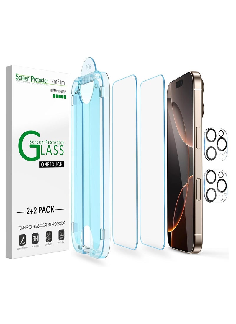 Amfilm - amFilm Auto-Alignment OneTouch for iPhone 16 Pro Max [6.9''] Screen Protector + Camera Lens Protector, Tempered Glass, 30 seconds Installation, Bubble Free, Case Friendly, Anti-Scratch [2+2 Pack] - Image 1
