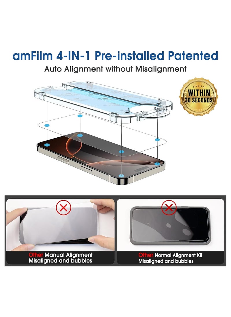 Amfilm - amFilm Auto-Alignment OneTouch for iPhone 16 Pro Max [6.9''] Screen Protector + Camera Lens Protector, Tempered Glass, 30 seconds Installation, Bubble Free, Case Friendly, Anti-Scratch [2+2 Pack] - Image 1