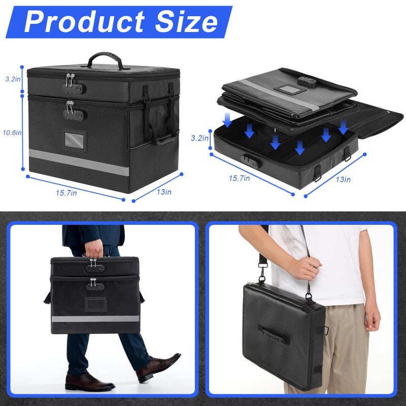 EXLIFBAG 2 Layer File Box with Lock, Portable Document Organizer Box with Handle, Fireproof File Box for Home Office, Legal File Organizer Storage - Image 3